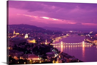 Hungary, Budapest, City And Danube River At Dusk