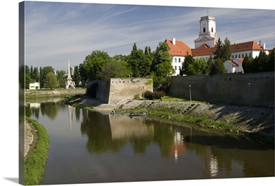 Hungary, Western Transdanubia, Gyor: Castle Walls and Town View along Raba River