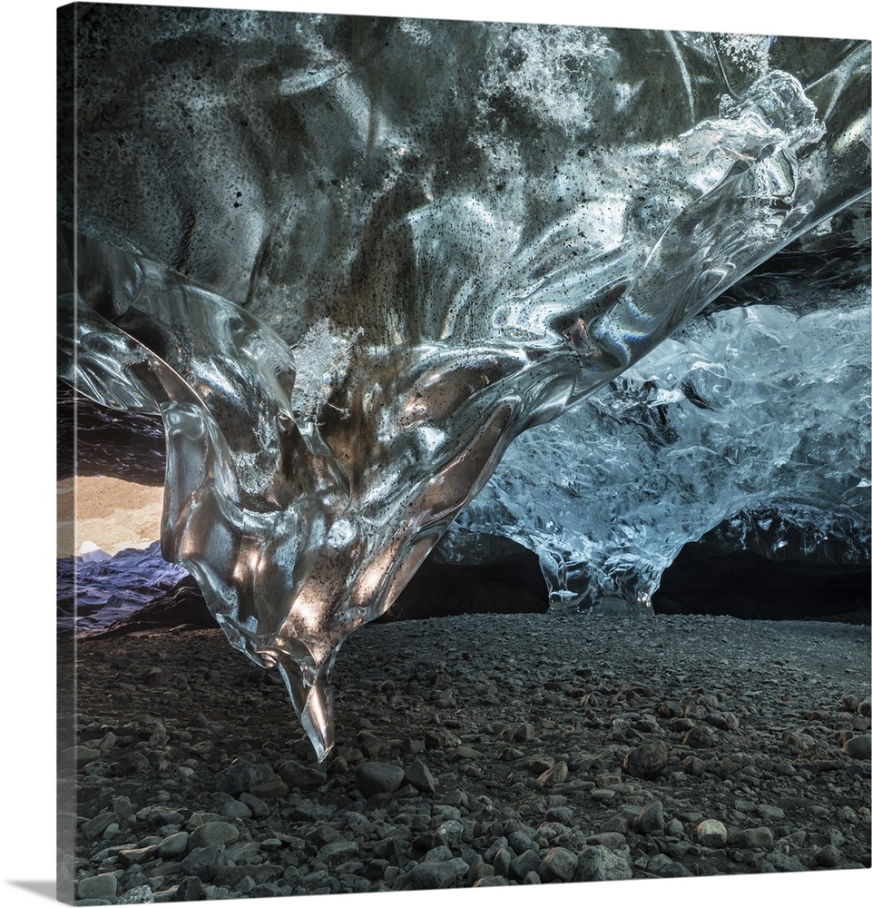 Ice cave in the glacier Breidamerkurjokull in Vatnajokull National Park. .