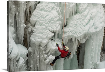 Ice climber ascending at Ouray Ice Park, Colorado