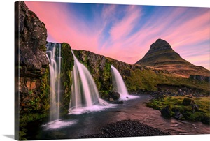 Iceland, Kirkjufellsfoss Waterfall At Sunrise image thumbnail