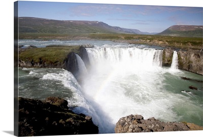 Iceland, Rainbow formed in the mists of Godafoss Falls known as Falls of the Gods