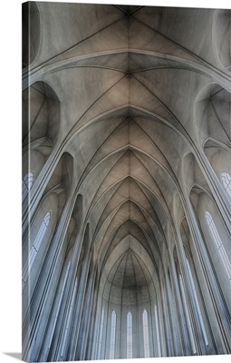 Iceland, Reykjavik, Ribbed Vaults In The Modern Cathedral Of Hallgrimskirkja