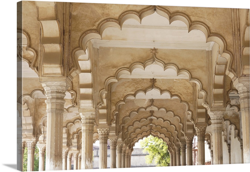 India, Uttar Pradesh, Agra, Agra Fort (Red Fort). The interior of the Red Fort has many decorative passages.