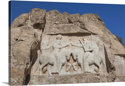 Iran, Central Iran, Shiraz, Naqsh-E Rostam, Sassanian Stone Reliefs Cut Into Mountain