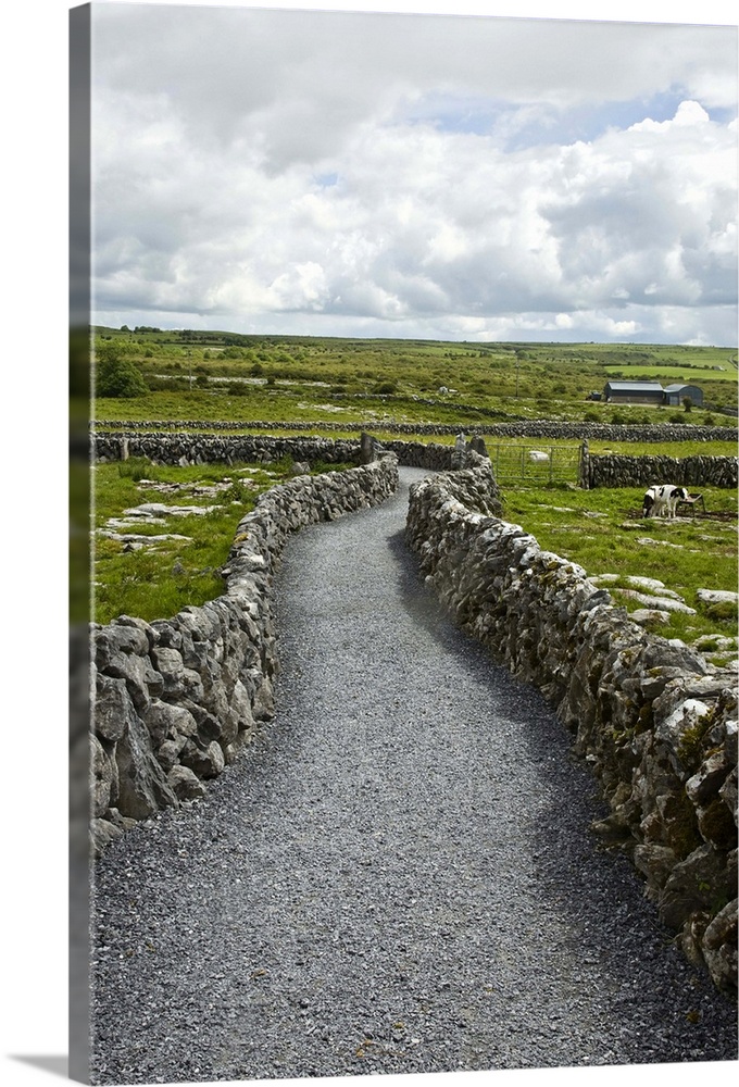 Ireland, Burren, Kilfenora. A walking path through the historice site of Kilfenora.