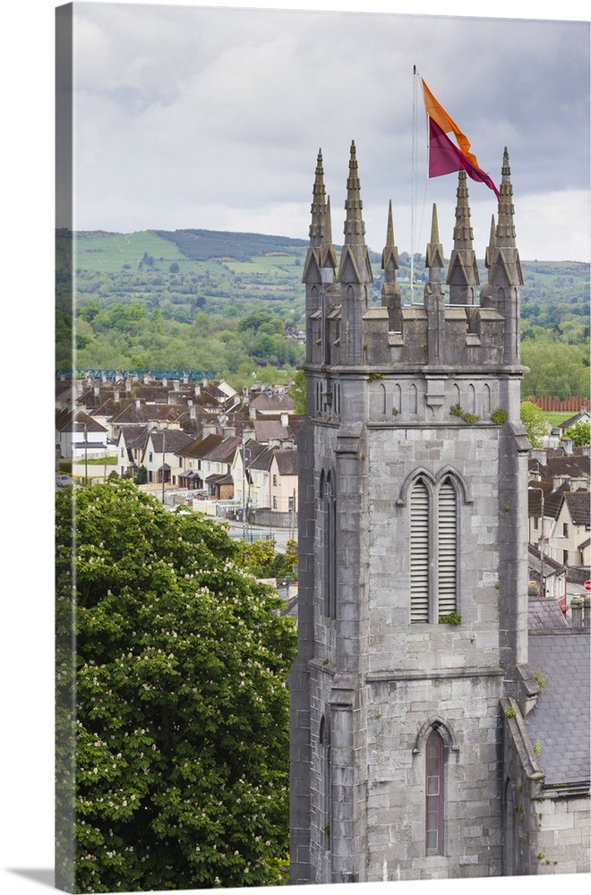 Ireland, County Limerick, Limerick City, elevated view of St. Munchin's Catholic Church.