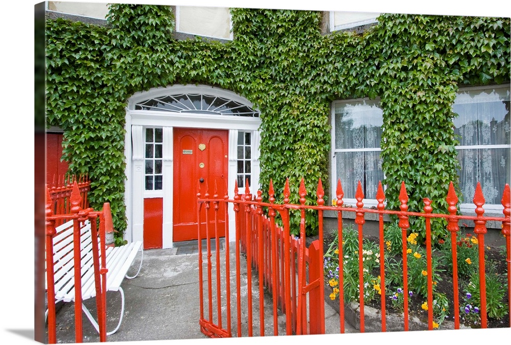County Mayo, Ireland, Westport, red, door, fence, ivy