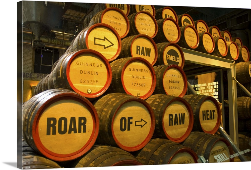 IRELAND, Dublin. Guinness Storehouse. Beer barrels.
