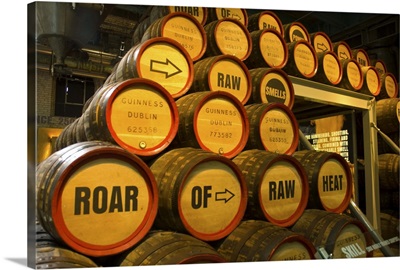 Ireland, Dublin. Guinness Storehouse. Beer barrels