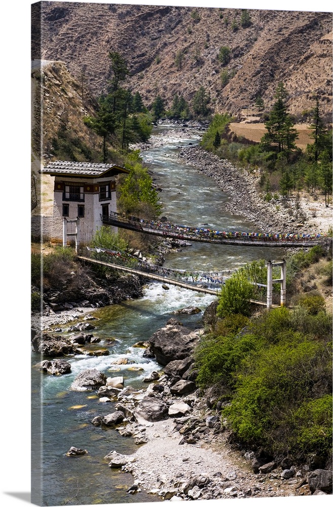 Iron bridge in a valley near Paro, Bhutan.