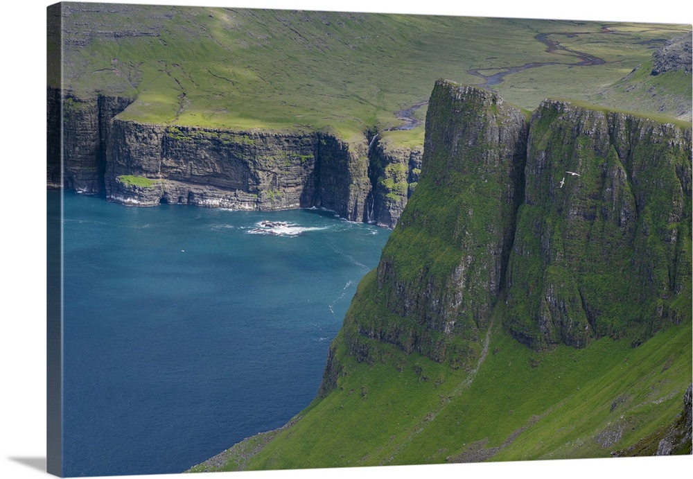 The mountains of Vagar, part of the Faroe Islands. Europe, Northern Europe, Denmark, Faroe Islands.