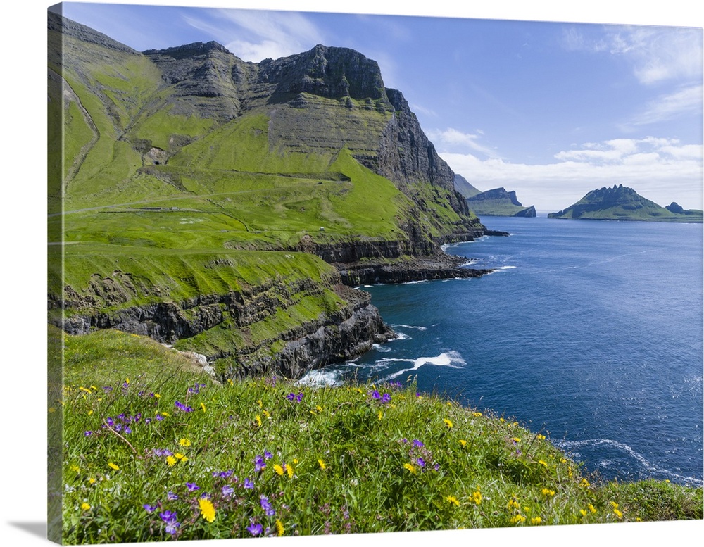 The coast near Gasadalur. The island Vagar, part of the Faroe Islands in the North Atlantic. Europe, Northern Europe, Denm...