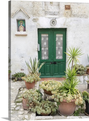 Italy, Basilicata, Matera, Plants Adorn The Outside Walls Of The Sassi Houses