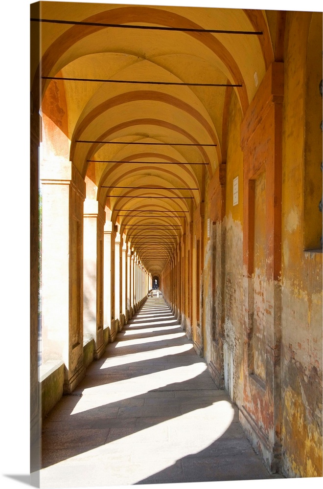 Euope,Italy,BolognaLong Hallway Pellefrinaggio a San Luca with shadows