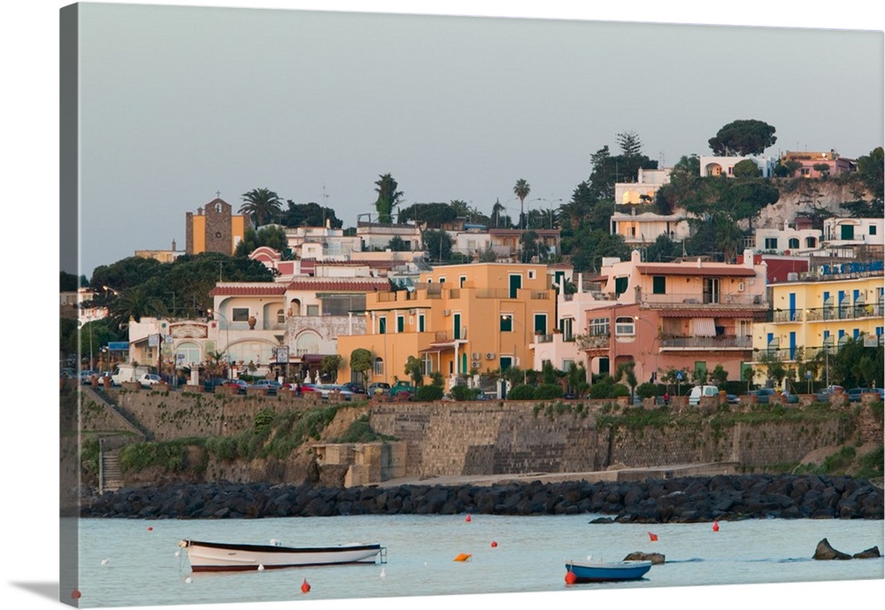 ITALY-Campania-(Bay of Naples)-ISCHIA-CASAMICCIOLA TERME:.Portside Town Buildings / Sunset.