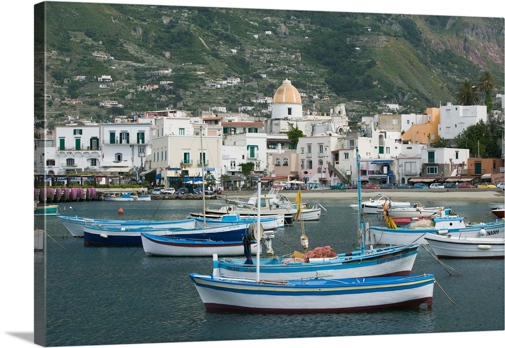 ITALY-Campania-(Bay of Naples)-ISCHIA-FORIO:.Town View from Fishing Port / Daytime