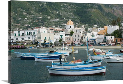 Italy, Campania, Ischia, Forio, Town View from Fishing Port