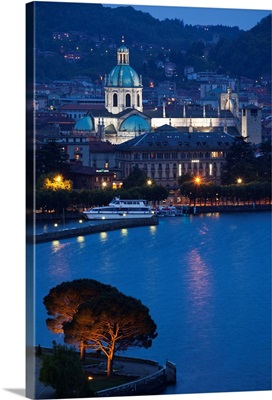 Italy, Como Province, Como. City view from Bellagio road, evening
