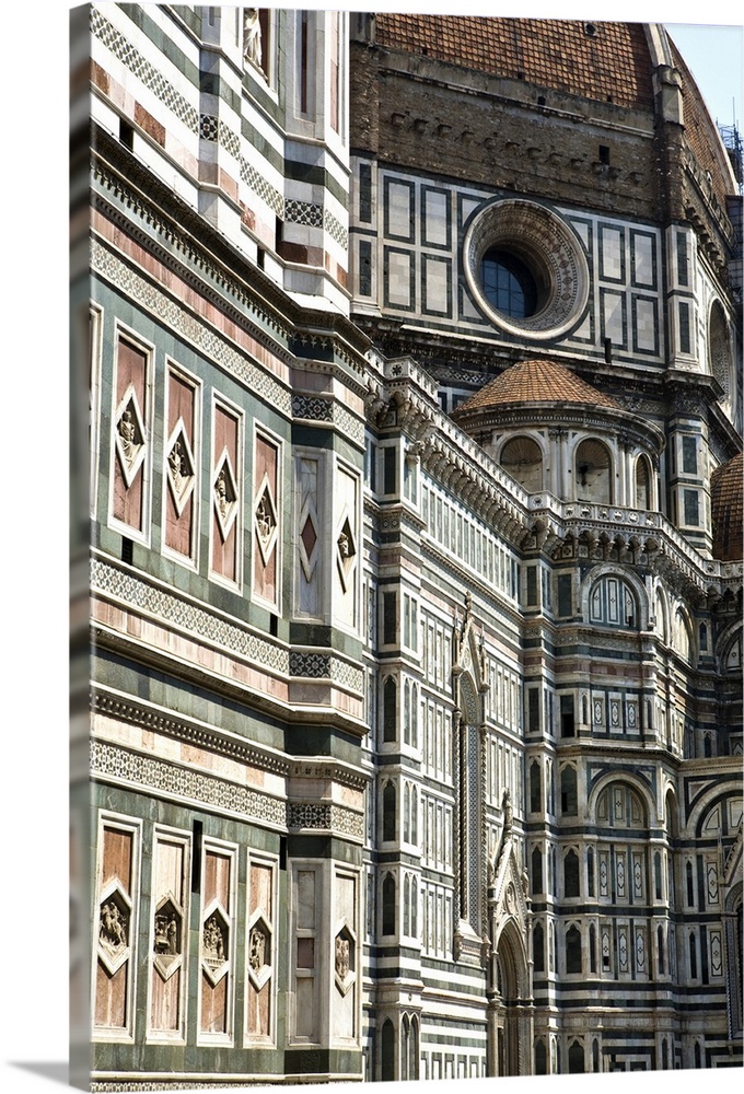 Italy, Florence. Detail of the facade of the Duomo.