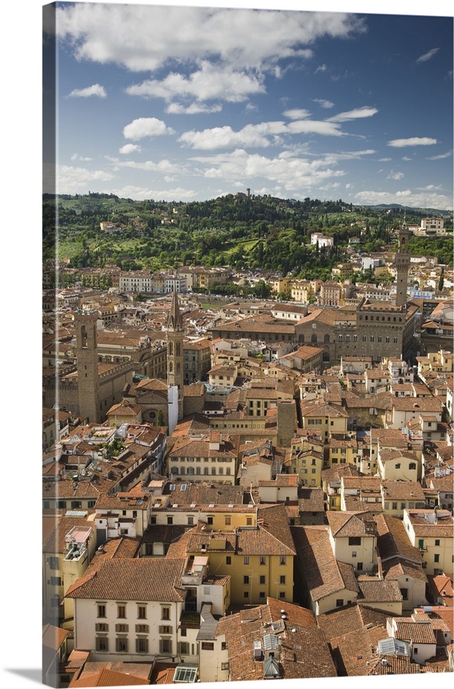 Italy, Florence. Looking southward over the city rooftops from Brunelleschi's Dome .