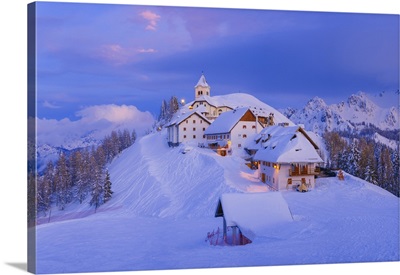 Italy, Monte Lussari, Winter Night At Ski Resort