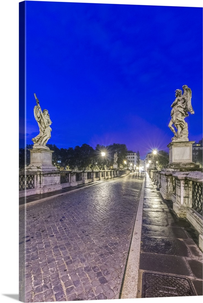 Italy, Rome, Ponte Sant'Angelo at Dawn, Also called St. Peter's Bridge.