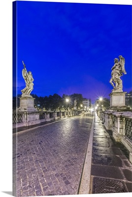 Italy, Rome, Ponte Sant'Angelo at Dawn, Also called St. Peter's Bridge