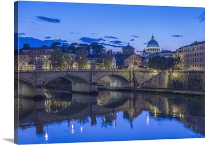 Italy, Rome, Tiber River and Ponte Vittorio Emanuele with St. Peter's Basilica