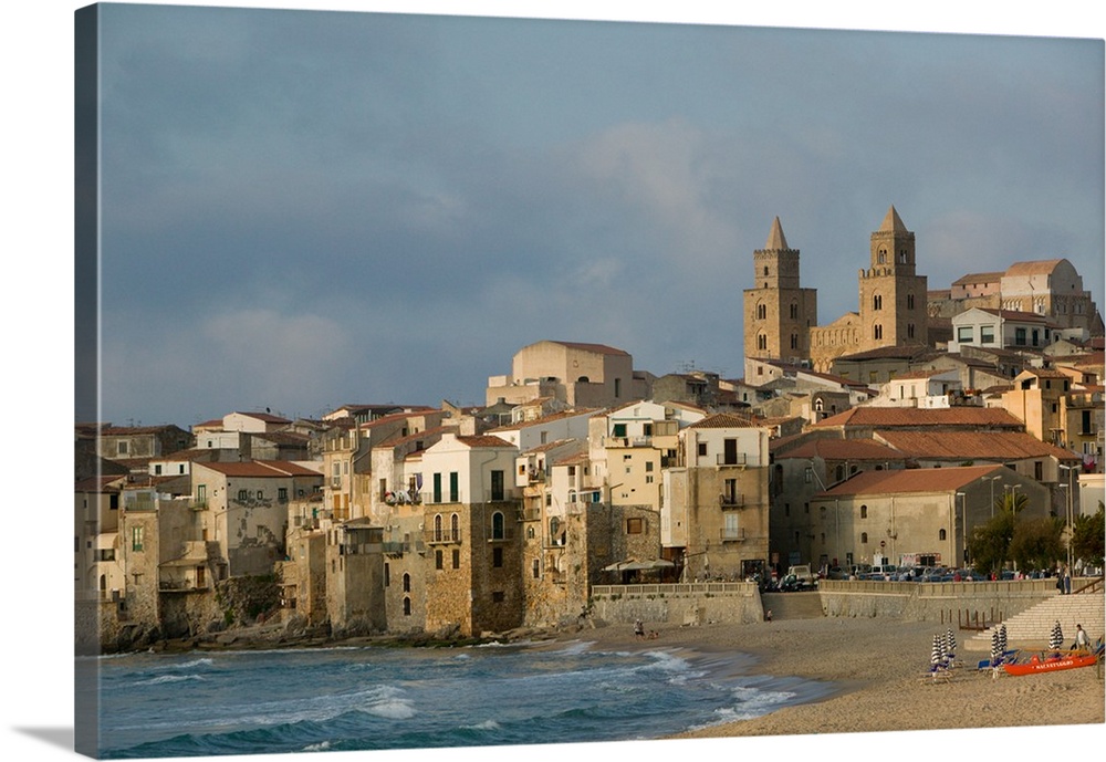 ITALY-Sicily-CEFALU:.Town View with Duomo from Beach / Sunset... Walter Bibikow 2005