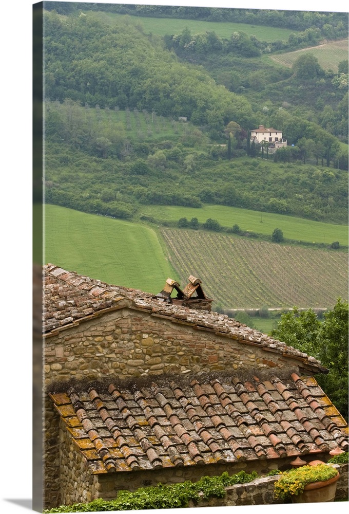 Europe, Italy, Tuscany, Lush fields and vineyards mix with picturesque stone houses in the Chianti region.