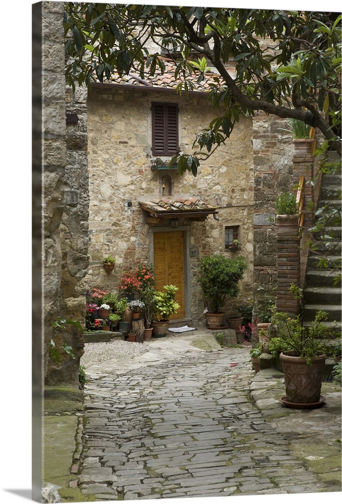 Italy, Tuscany. Quaint village lane in Montefiorale.