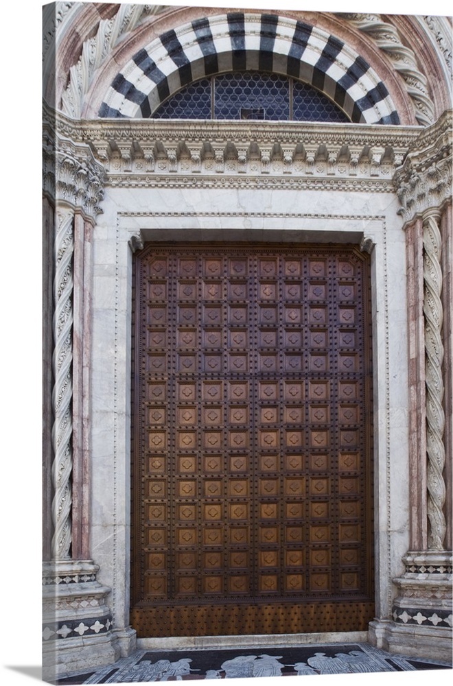 Europe, Italy, Tuscany, Siena. Close-up of front door to the Duomo or local cathedral.