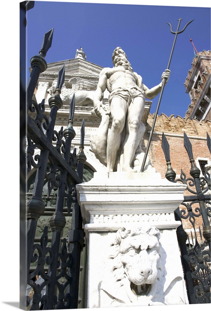 Europe, Italy, Venice. Statue of Neptune in front of the Arsenal.