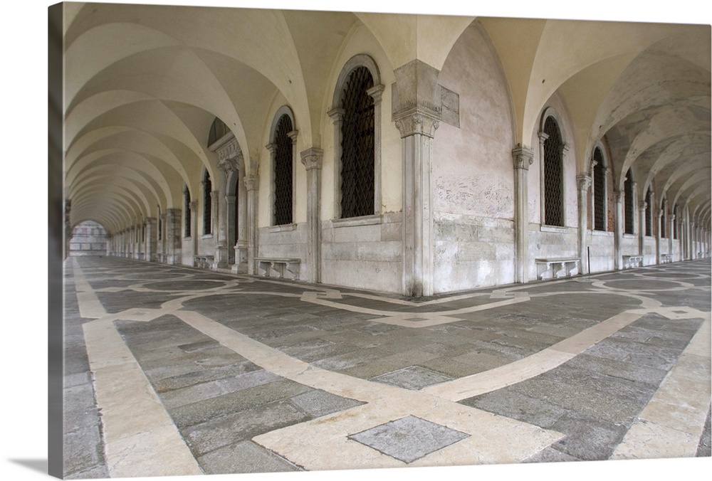 Europe, Italy, Venice. View down two walkways from corner of the Doge's Palace.