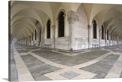 Italy, Venice. View down two walkways from corner of the Doge's Palace