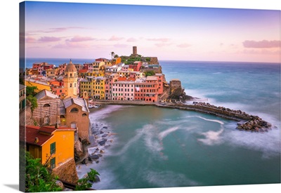 Italy, Vernazza, Overview Of Coastal Town