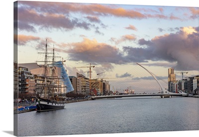 Jeanie Johnston Tall Ship And Samuel Beckett Bridge, Dublin, Ireland