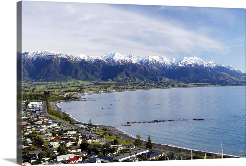 Kaikoura Township and Seaward Kaikoura Ranges, Marlborough, South Island, New Zealand