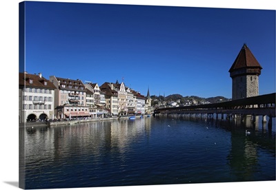 Kapellbrucke, Spanning The Reuss River, Lucerne, Switzerland