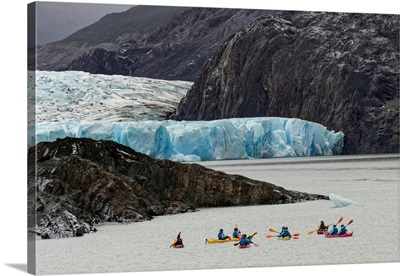Kayaker's Exploring Grey Lake And Grey Glacier, Chile, South America