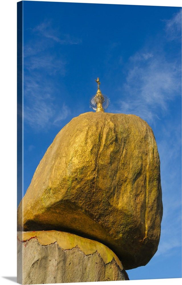 Kyaiktiyo Pagoda, a small pagoda built on the top of a granite boulder covered with gold leaves pasted on by devotees, Mon...