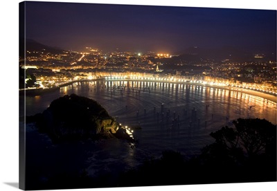 La Concha Bay And The City Of Donostia-San Sebastian At Night, Spain