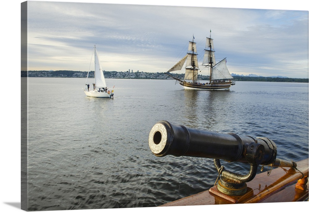 Lady Washington sailing in Semiahmoo Bay, Washington State. A historic replica of the original 18th Century brig. Three po...