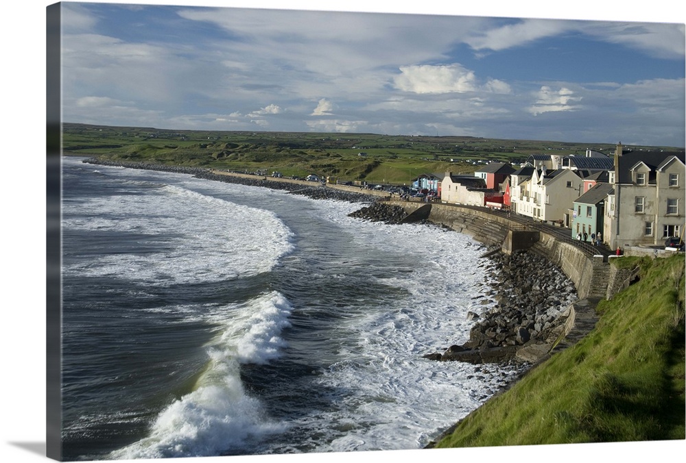 Lahinch, County Clare, Ireland, Town, Houses, Waves, Breakwater, Evening,Coastline, Seascape