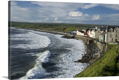 Lahinch, County Clare, Ireland, Evening, Houses, Waves, Breakwater,Coastline, Seascape