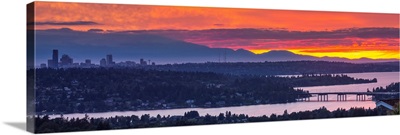 Lake Washington, Mercer Island, Seattle Skyline And Olympic Mountains At Sunset