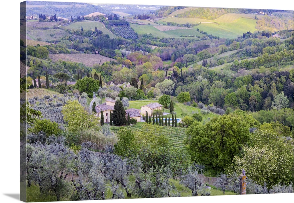 Landscape view from the top of the walls of San Gimignano. Tuscany, Italy.