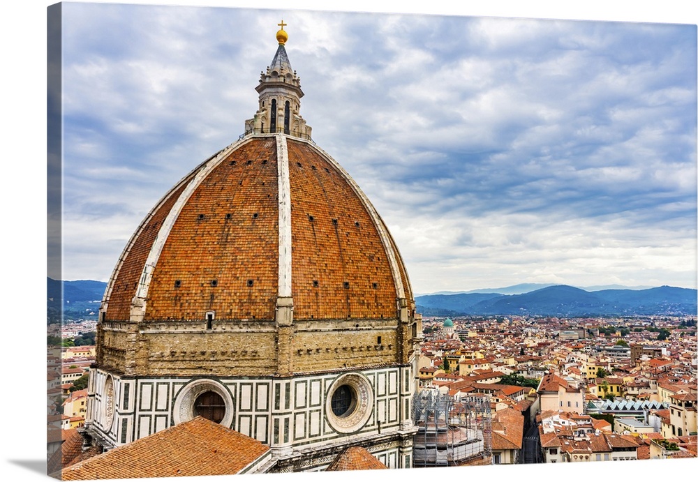 Large dome golden cross, Duomo Cathedral, Florence, Italy. Finished 1400's. Formal name Cathedral di Santa Maria del Fiore.