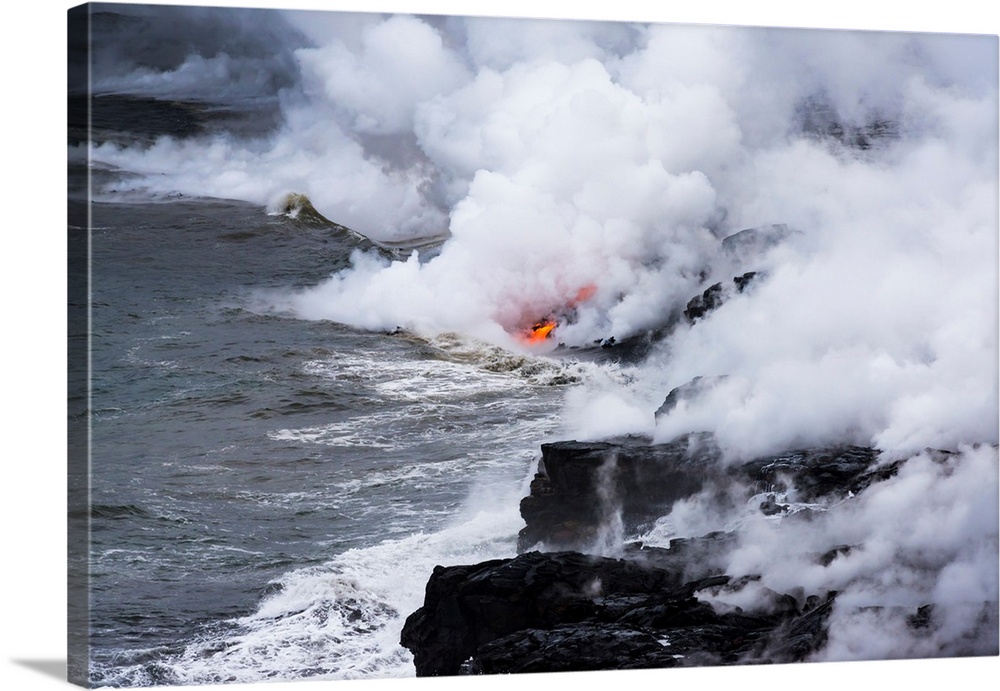 Lava flow entering the ocean at dawn, Hawaii Volcanoes National Park, The Big Island, Hawaii USA